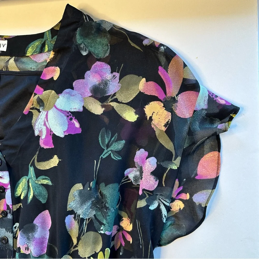 Ava & Viv Women 3X Maxi Dress Black Floral Multi Sheer Tiered Flutter Sleeves - Picture 11 of 14